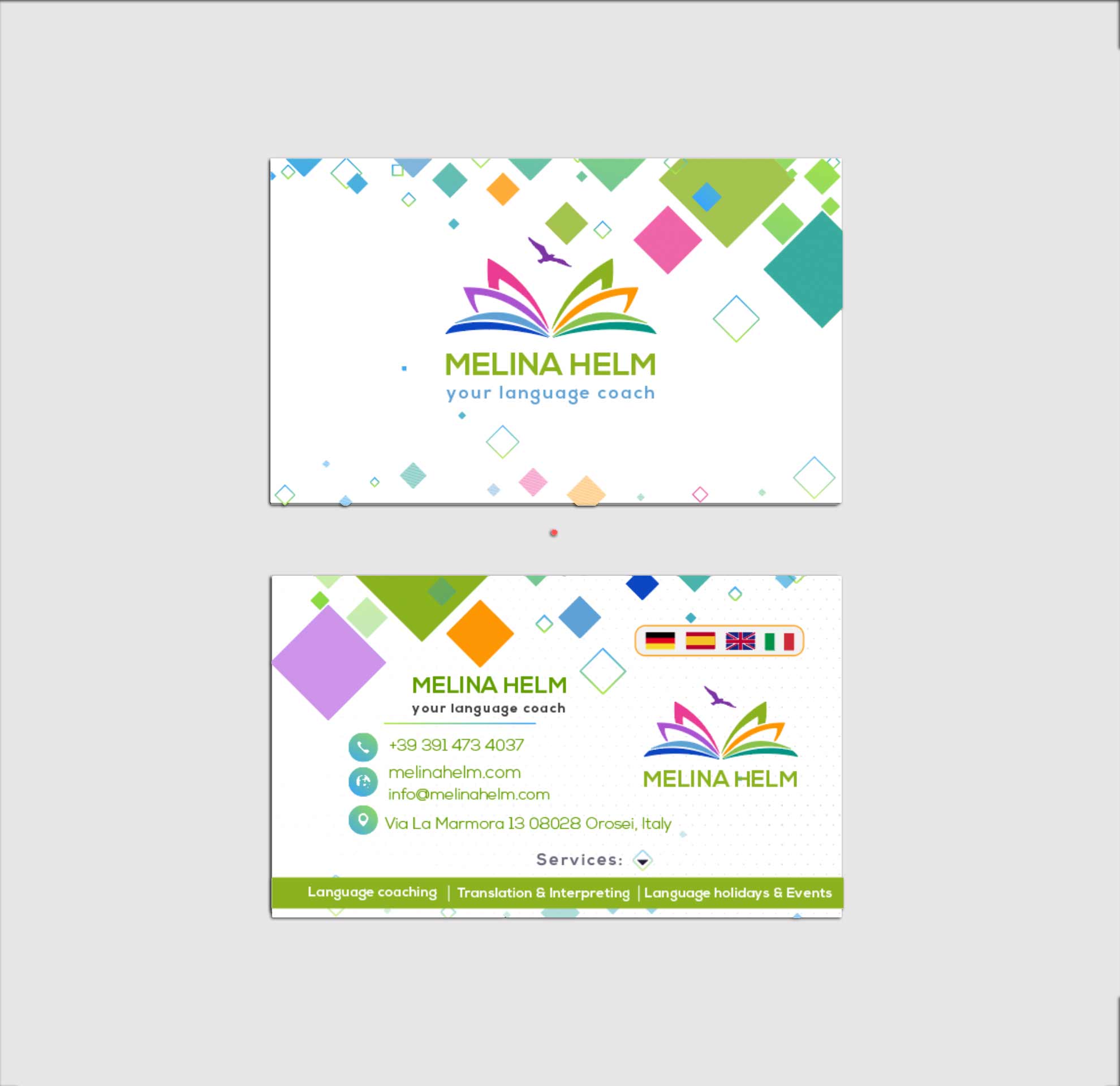 Diseño de tarjetas corporativas para Melina Helm
